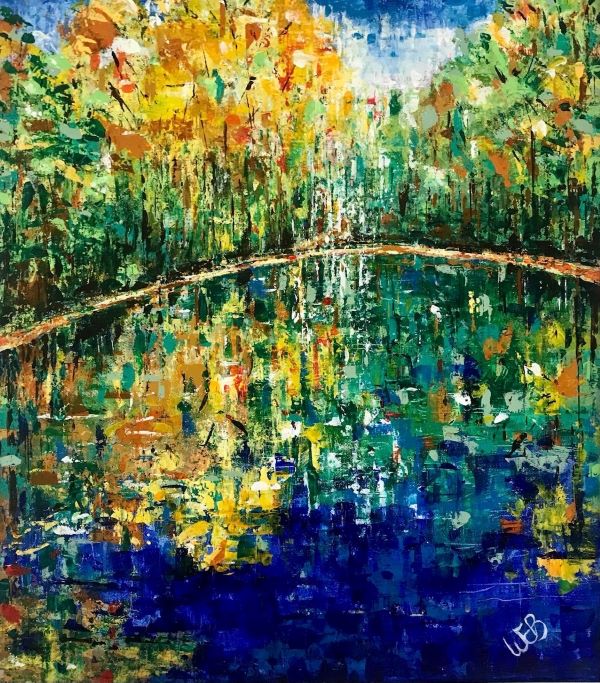 'Autumnal pond reflections' by Wendy Brunt, Warrington u3a