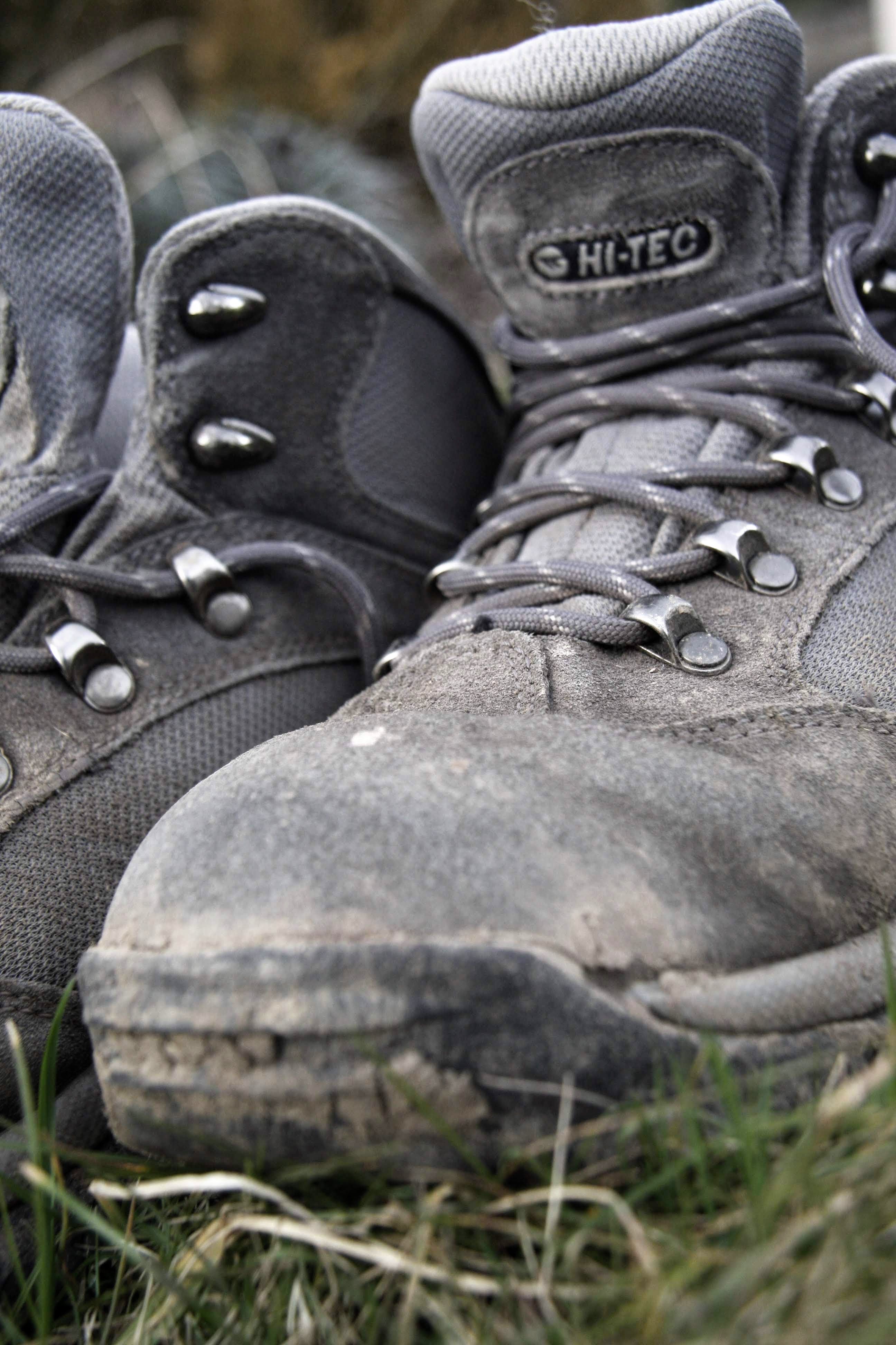 zoomed in photo of two hiking boots 